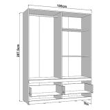 Guardaroba Grande Bianco Opaco Marrone Rovere Nodi 2 Cassetti 2 Ripiani 155x208h cm, Appendiabiti - Sayul