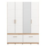 Guardaroba Grande Bianco Opaco Marrone Rovere Nodi 2 Cassetti 2 Ripiani 155x208h cm, Appendiabiti - Sayul
