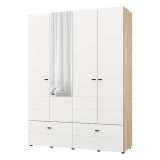 Guardaroba Grande Bianco Opaco Marrone Rovere Nodi 2 Ripiani 2 Cassetti 155x208h cm, Appendiabiti - Spigno