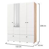 Guardaroba Grande Bianco Opaco Marrone Rovere Nodi 2 Ripiani 2 Cassetti 155x208h cm, Appendiabiti - Spigno
