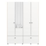 Guardaroba Grande Bianco Opaco Marrone Rovere Nodi 2 Ripiani 2 Cassetti 155x208h cm, Appendiabiti - Spigno