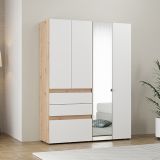 Guardaroba Grande Bianco Opaco Marrone Rovere Nodi 3 Cassetti 3 Ripiani 155x208h cm, Appendiabiti - Ushuaia