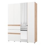 Guardaroba Grande Bianco Opaco Marrone Rovere Nodi 3 Cassetti 3 Ripiani 155x208h cm, Appendiabiti - Ushuaia