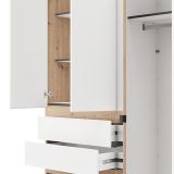 Guardaroba Grande Bianco Opaco Marrone Rovere Nodi 3 Cassetti 3 Ripiani 155x208h cm, Appendiabiti - Ushuaia