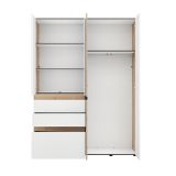 Guardaroba Grande Bianco Opaco Marrone Rovere Nodi 3 Cassetti 3 Ripiani 155x208h cm, Appendiabiti - Ushuaia