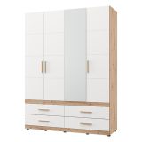 Guardaroba Grande Bianco Opaco Marrone Rovere Nodi 4 Cassetti 2 Ripiani 155x208h cm, Appendiabiti - Taxco