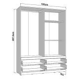 Guardaroba Grande Bianco Opaco Marrone Rovere Nodi 4 Cassetti 2 Ripiani 155x208h cm, Appendiabiti - Taxco