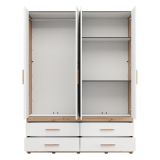 Guardaroba Grande Bianco Opaco Marrone Rovere Nodi 4 Cassetti 2 Ripiani 155x208h cm, Appendiabiti - Taxco