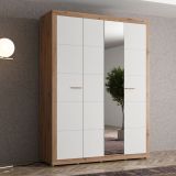 Guardaroba Grande Bianco Opaco Marrone Rovere Nodi Appendiabiti 4 Ripiani 156x208h cm, 6 Vani - Pushka