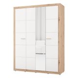 Guardaroba Grande Bianco Opaco Marrone Rovere Nodi Appendiabiti 4 Ripiani 156x208h cm, 6 Vani - Pushka
