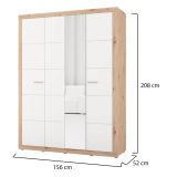 Guardaroba Grande Bianco Opaco Marrone Rovere Nodi Appendiabiti 4 Ripiani 156x208h cm, 6 Vani - Pushka
