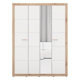 Guardaroba Grande Bianco Opaco Marrone Rovere Nodi Appendiabiti 4 Ripiani 156x208h cm, 6 Vani - Pushka
