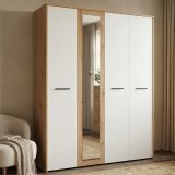 Guardaroba Grande Bianco Opaco Marrone Rovere Nodi Appendiabiti 5 Ripiani 157.5x203.5h cm, 4 Ante - Monvalle