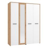Guardaroba Grande Bianco Opaco Marrone Rovere Nodi Appendiabiti 5 Ripiani 157.5x203.5h cm, 4 Ante - Monvalle