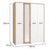 Guardaroba Grande Bianco Opaco Marrone Rovere Nodi Appendiabiti 5 Ripiani 157.5x203.5h cm, 4 Ante - Monvalle