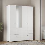 Guardaroba Grande Bianco Opaco Nero 2 Ripiani 2 Cassetti 155x208h cm, Appendiabiti - Spigno