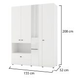 Guardaroba Grande Bianco Opaco Nero 4 Ripiani un Cassetto 155x208h cm, Appendiabiti - Omete