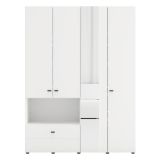 Guardaroba Grande Bianco Opaco Nero 4 Ripiani un Cassetto 155x208h cm, Appendiabiti - Omete