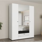 Guardaroba Grande Bianco Opaco Nero 6 Ripiani 2 Cassetti 155x208h cm, Appendiabiti - Watamu