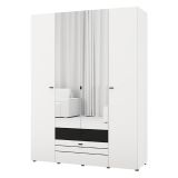 Guardaroba Grande Bianco Opaco Nero 6 Ripiani 2 Cassetti 155x208h cm, Appendiabiti - Watamu