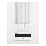 Guardaroba Grande Bianco Opaco Nero 6 Ripiani 2 Cassetti 155x208h cm, Appendiabiti - Watamu