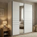 Guardaroba Grande Bianco Opaco Nero Appendiabiti 2 Ripiani 145.5x217.5h cm, Apertura Scorrevole - Vialone