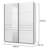 Guardaroba Grande Bianco Opaco Nero Appendiabiti 2 Ripiani 145.5x217.5h cm, Apertura Scorrevole - Vialone