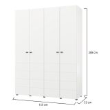 Guardaroba Grande Bianco Opaco Nero Appendiabiti 2 Ripiani 155x208h cm, 4 Vani - Soris