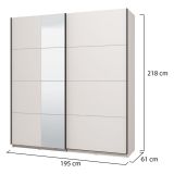 Guardaroba Grande Bianco Opaco Nero Appendiabiti 2 Ripiani 195x217.5h cm, Apertura Scorrevole - Porlezza