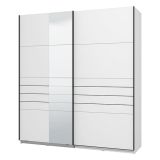 Guardaroba Grande Bianco Opaco Nero Appendiabiti 2 Ripiani 195x217.5h cm, Apertura Scorrevole - Siri