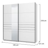 Guardaroba Grande Bianco Opaco Nero Appendiabiti 2 Ripiani 195x217.5h cm, Apertura Scorrevole - Siri