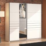 Guardaroba Grande Bianco Opaco Nero Appendiabiti 2 Ripiani 220x217.5h cm, Apertura Scorrevole - Spartano