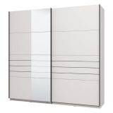 Guardaroba Grande Bianco Opaco Nero Appendiabiti 2 Ripiani 220x217.5h cm, Apertura Scorrevole - Spartano