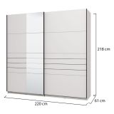Guardaroba Grande Bianco Opaco Nero Appendiabiti 2 Ripiani 220x217.5h cm, Apertura Scorrevole - Spartano