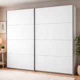 Guardaroba Grande Bianco Opaco Nero Appendiabiti 2 Ripiani 245x217.5h cm, Apertura Scorrevole - Salemi