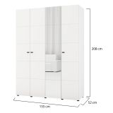 Guardaroba Grande Bianco Opaco Nero Appendiabiti 4 Ripiani 155x208h cm, 6 Vani - Ifrane