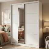 Guardaroba Grande Bianco Opaco Nero Appendiabiti 5 Ripiani 155x215.5h cm, 7 Vani - Carisolo