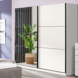 Guardaroba Grande Bianco Opaco Nero Appendiabiti 8 Ripiani 217x210h cm, Apertura Scorrevole - Soncino