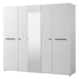 Guardaroba Grande Bianco Opaco Trasparente Appendiabiti 6 Ripiani 223.5x206h cm, 9 Vani - Martano