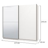 Guardaroba Grande Bianco Opaco Trasparente Appendiabiti 8 Ripiani 217x210h cm, Apertura Scorrevole - Galtelli