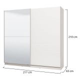 Guardaroba Grande Bianco Opaco Trasparente Appendiabiti 8 Ripiani 217x210h cm, Apertura Scorrevole - Valsinni