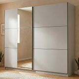 Guardaroba Grande Bianco Opaco Trasparente Appendiabiti 8 Ripiani 236.5x210h cm, Apertura Scorrevole - Sorgono