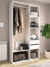 Guardaroba grande Borla, Mobile camera da letto, Cabina armadio portabiti, Armadio appendiabiti, 98x45 h205 cm, Bianco e Rovere