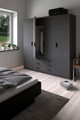 Guardaroba grande Frances, Mobile camera da letto, Cabina armadio portabiti, Armadio appendiabiti, 50x196 h200 cm, Grigio