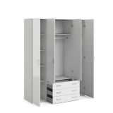 Guardaroba grande Francine, Mobile camera da letto, Cabina armadio portabiti, Armadio appendiabiti, 154x50 h200 cm, Bianco lucido