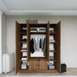 Guardaroba Grande Marrone Noce Appendiabiti 9 Ripiani 140x182h cm, 2 Cassetti - Paterno