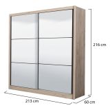 Guardaroba Grande Marrone Rovere Grigio Nero Appendiabiti 5 Ripiani 213x215.5h cm, Apertura Scorrevole - Godrano