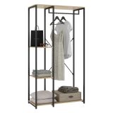 Guardaroba Grande Marrone Rovere Nero 3 Ripiani Appendiabiti 40x167h cm, Cassetti - Clovis