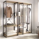 Guardaroba Grande Marrone Rovere Nero 3 Ripiani Appendiabiti 40x167h cm, Cassetti - Cotton