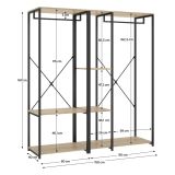 Guardaroba Grande Marrone Rovere Nero 3 Ripiani Appendiabiti 40x167h cm, Cassetti - Cotton